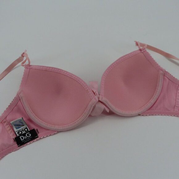 Dolce & Gabbana Womens 34B Solid Pink Satin Bow Coquette Bra Underwire Lined - Picture 10 of 16